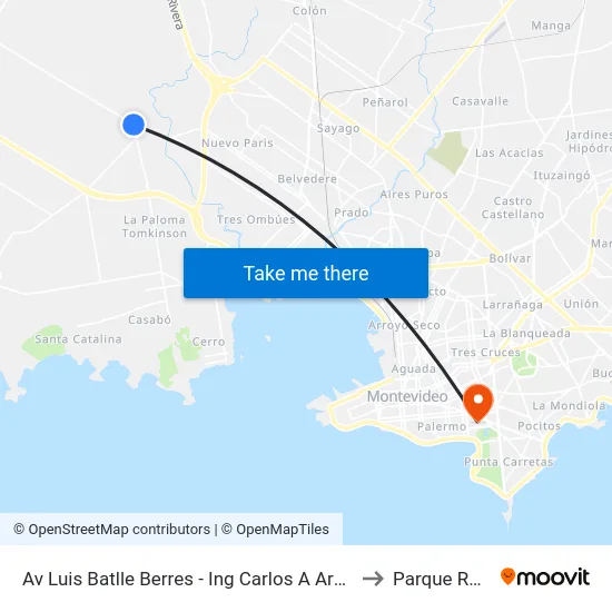 Av Luis Batlle Berres - Ing Carlos A Arocena to Parque Rodó map