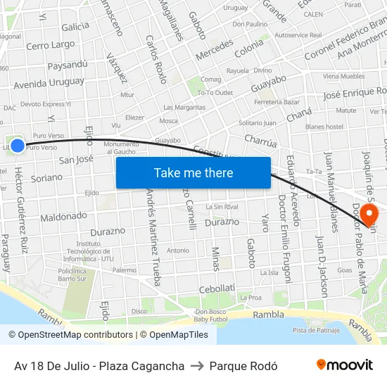 Av 18 De Julio - Plaza Cagancha to Parque Rodó map