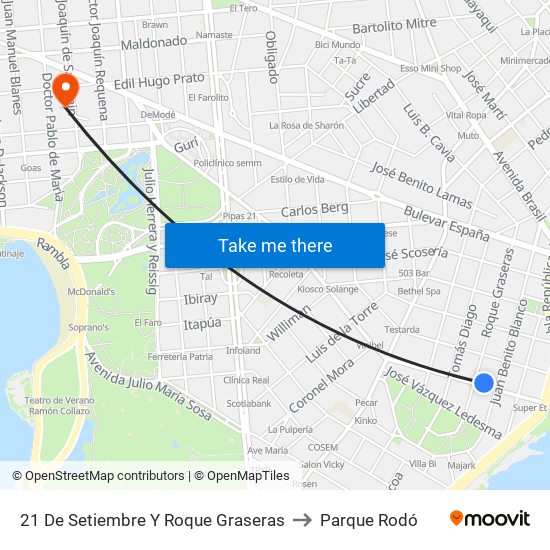 21 De Setiembre Y Roque Graseras to Parque Rodó map