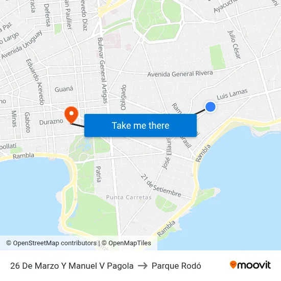 26 De Marzo Y Manuel V Pagola to Parque Rodó map