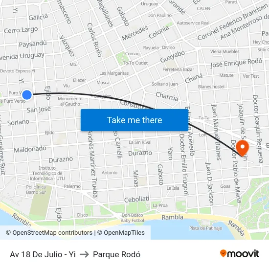 Av 18 De Julio - Yi to Parque Rodó map