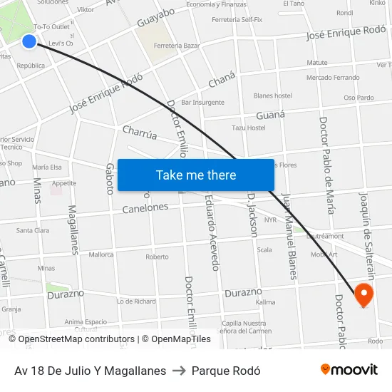 Av 18 De Julio Y Magallanes to Parque Rodó map