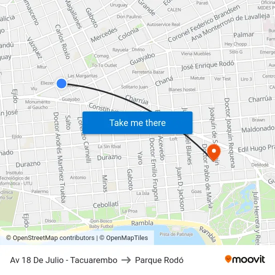 Av 18 De Julio - Tacuarembo to Parque Rodó map