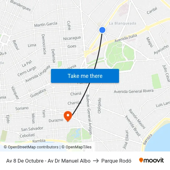 Av 8 De Octubre - Av Dr Manuel Albo to Parque Rodó map