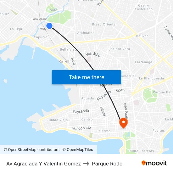 Av Agraciada Y Valentin Gomez to Parque Rodó map