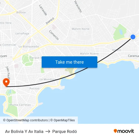 Av Bolivia Y Av Italia to Parque Rodó map
