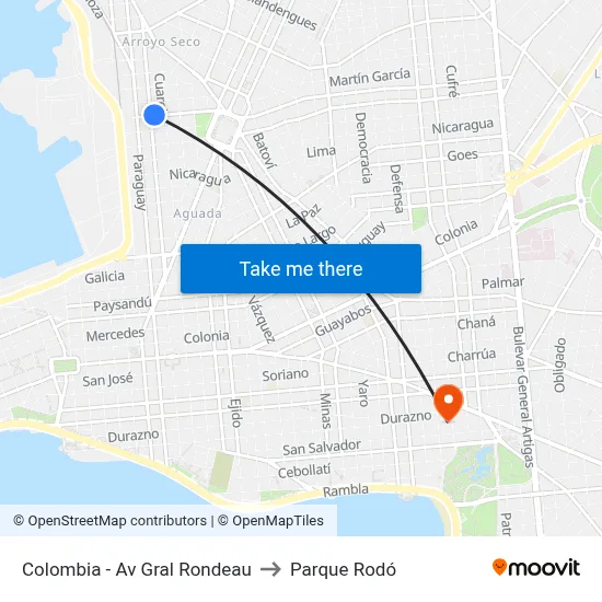 Colombia - Av Gral Rondeau to Parque Rodó map