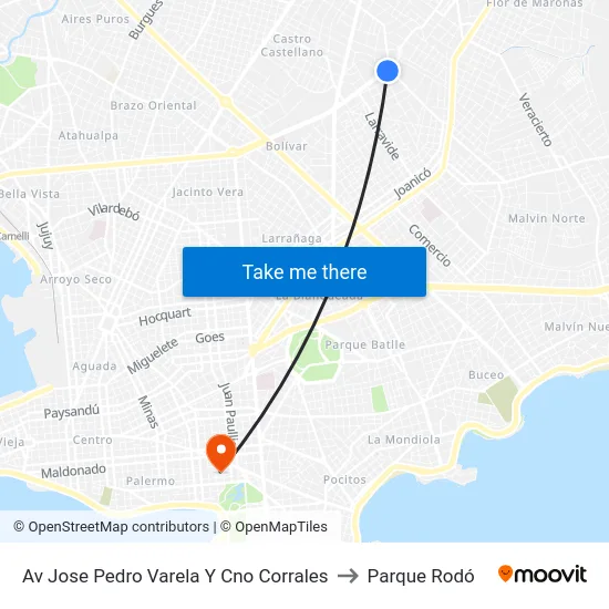 Av Jose Pedro Varela Y Cno Corrales to Parque Rodó map