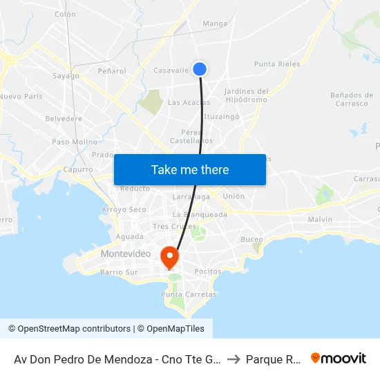Av Don Pedro De Mendoza - Cno Tte Galeano to Parque Rodó map