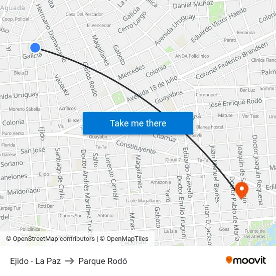 Ejido - La Paz to Parque Rodó map