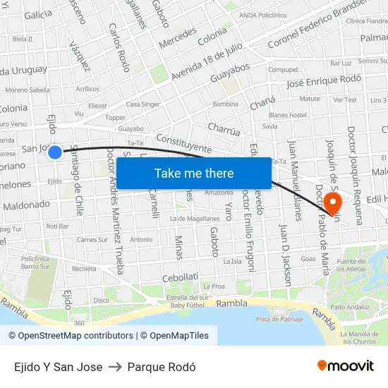 Ejido Y San Jose to Parque Rodó map