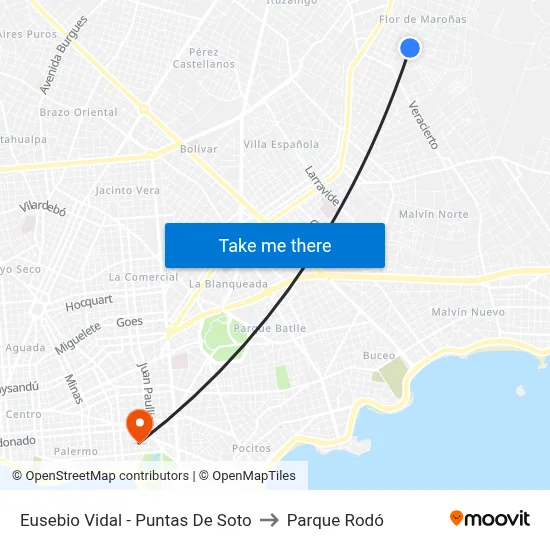 Eusebio Vidal - Puntas De Soto to Parque Rodó map