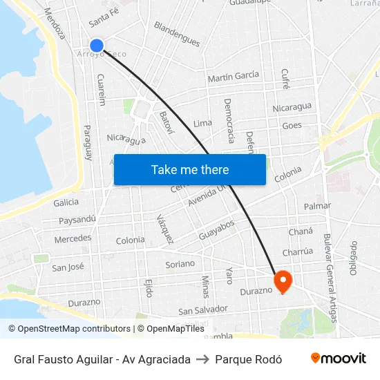 Gral Fausto Aguilar - Av Agraciada to Parque Rodó map