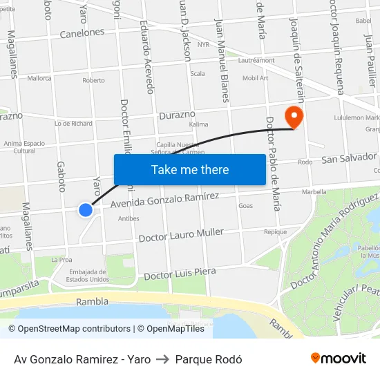 Av Gonzalo Ramirez - Yaro to Parque Rodó map