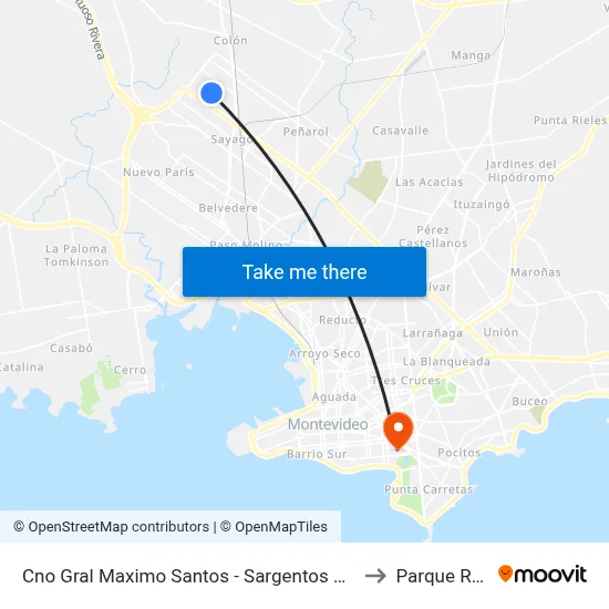Cno Gral Maximo Santos - Sargentos Patricios to Parque Rodó map