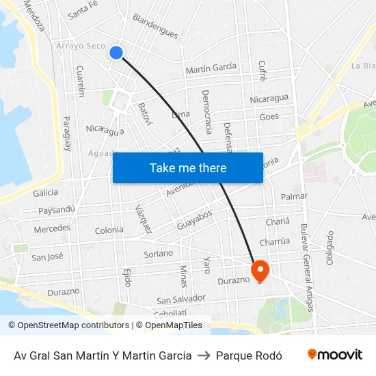 Av Gral San Martin Y Martin Garcia to Parque Rodó map