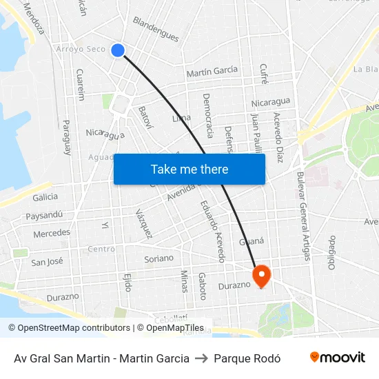 Av Gral San Martin - Martin Garcia to Parque Rodó map