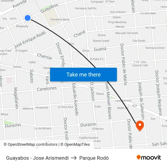 Guayabos - Jose Arismendi to Parque Rodó map