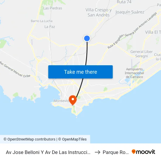 Av Jose Belloni Y Av De Las Instrucciones to Parque Rodó map