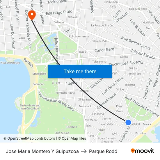 Jose Maria Montero Y Guipuzcoa to Parque Rodó map