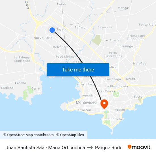 Juan Bautista Saa - Maria Orticochea to Parque Rodó map