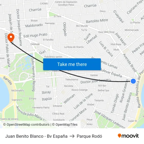 Juan Benito Blanco - Bv España to Parque Rodó map