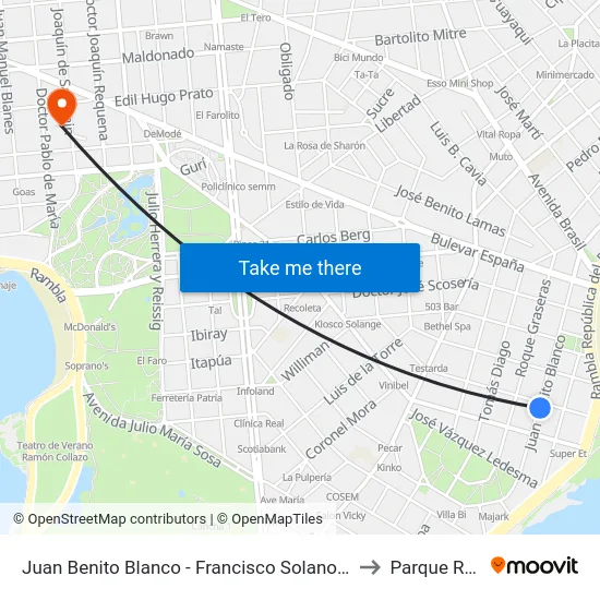 Juan Benito Blanco - Francisco Solano Antuña to Parque Rodó map
