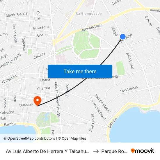 Av Luis Alberto De Herrera Y Talcahuano to Parque Rodó map