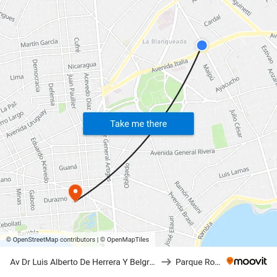 Av Dr Luis Alberto De Herrera Y Belgrano to Parque Rodó map