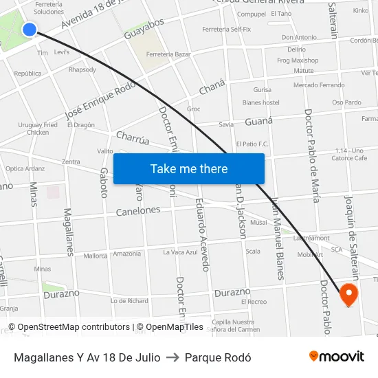 Magallanes Y Av 18 De Julio to Parque Rodó map