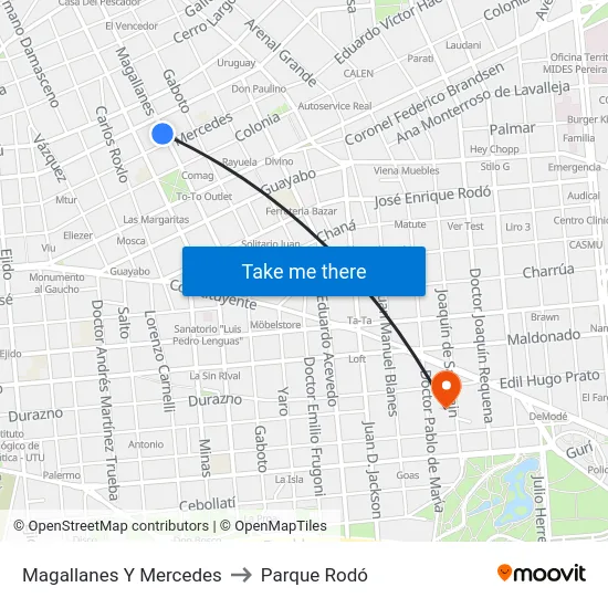 Magallanes Y Mercedes to Parque Rodó map