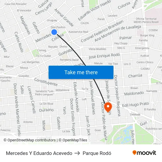 Mercedes Y Eduardo Acevedo to Parque Rodó map