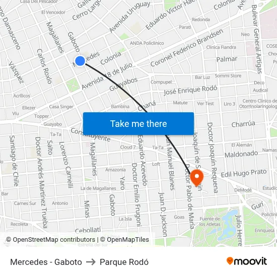 Mercedes - Gaboto to Parque Rodó map
