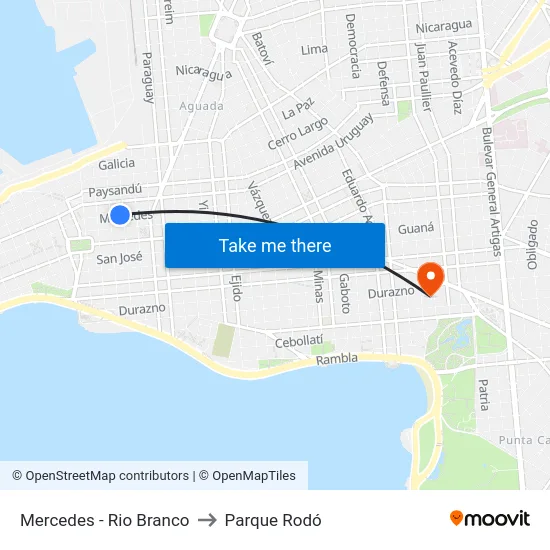 Mercedes - Rio Branco to Parque Rodó map