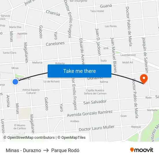 Minas - Durazno to Parque Rodó map