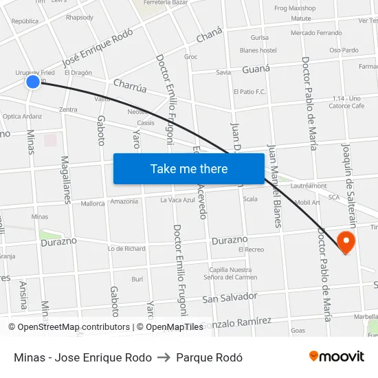 Minas - Jose Enrique Rodo to Parque Rodó map
