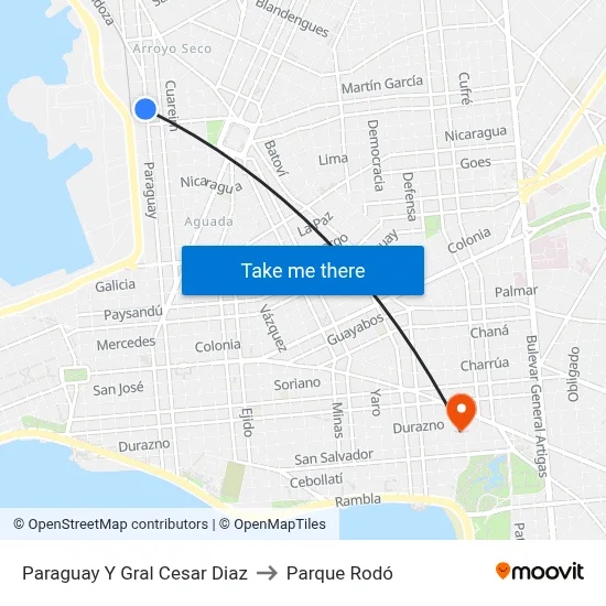 Paraguay Y Gral Cesar Diaz to Parque Rodó map