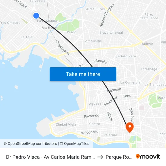 Dr Pedro Visca - Av Carlos Maria Ramirez to Parque Rodó map