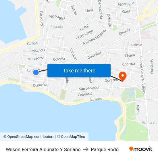 Wilson Ferreira Aldunate Y Soriano to Parque Rodó map