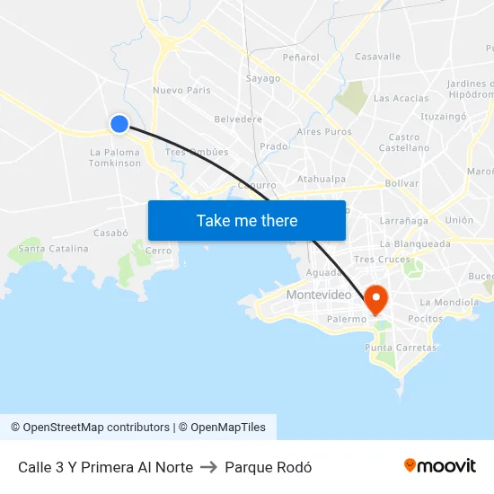 Calle 3 Y Primera Al Norte to Parque Rodó map