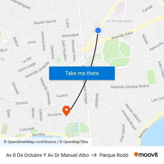 Av 8 De Octubre Y Av Dr Manuel Albo to Parque Rodó map