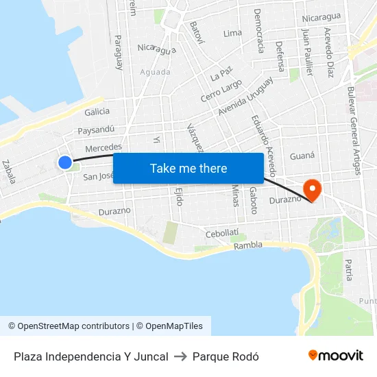 Plaza Independencia Y Juncal to Parque Rodó map