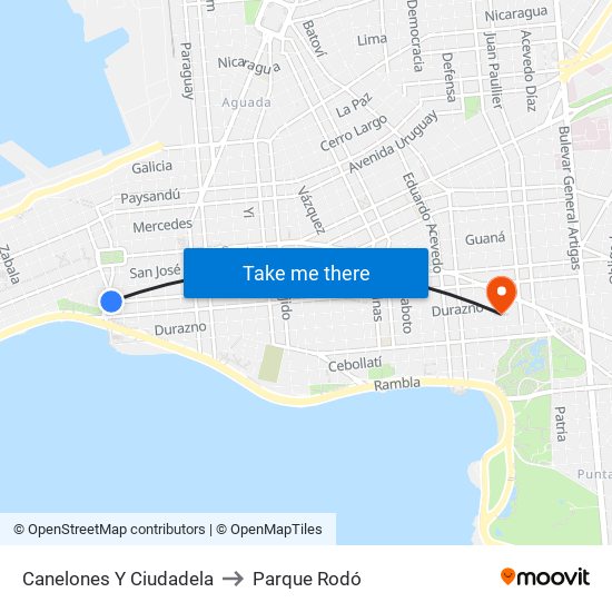 Canelones Y Ciudadela to Parque Rodó map