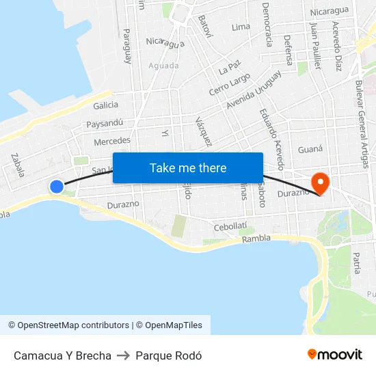 Camacua Y Brecha to Parque Rodó map