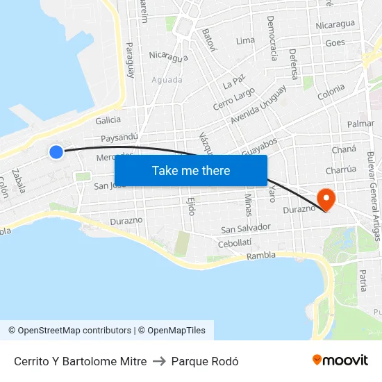 Cerrito Y Bartolome Mitre to Parque Rodó map