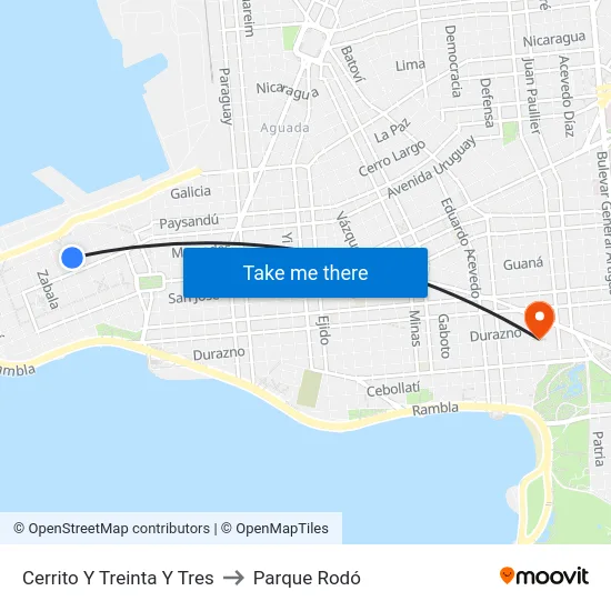 Cerrito Y Treinta Y Tres to Parque Rodó map