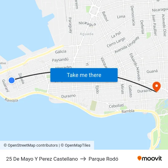 25 De Mayo Y Perez Castellano to Parque Rodó map