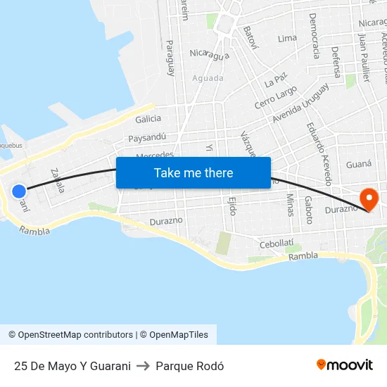 25 De Mayo Y Guarani to Parque Rodó map