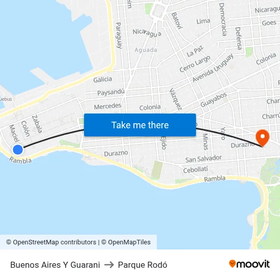 Buenos Aires Y Guarani to Parque Rodó map