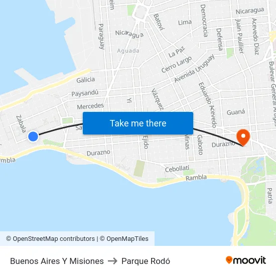 Buenos Aires Y Misiones to Parque Rodó map